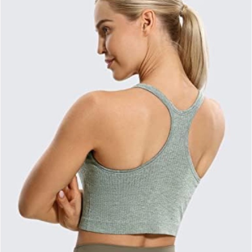 Seamless Ribbed Racerback Bra - Green - Picture 9 of 9